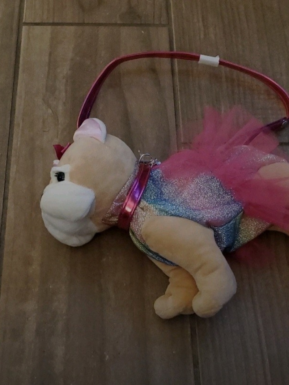 Plush Bulldog Shoulder Bag with Pink Tulle Dress